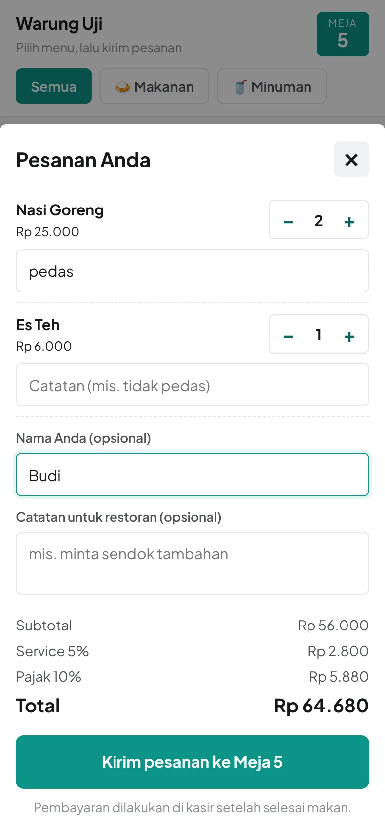 Keranjang pelanggan
