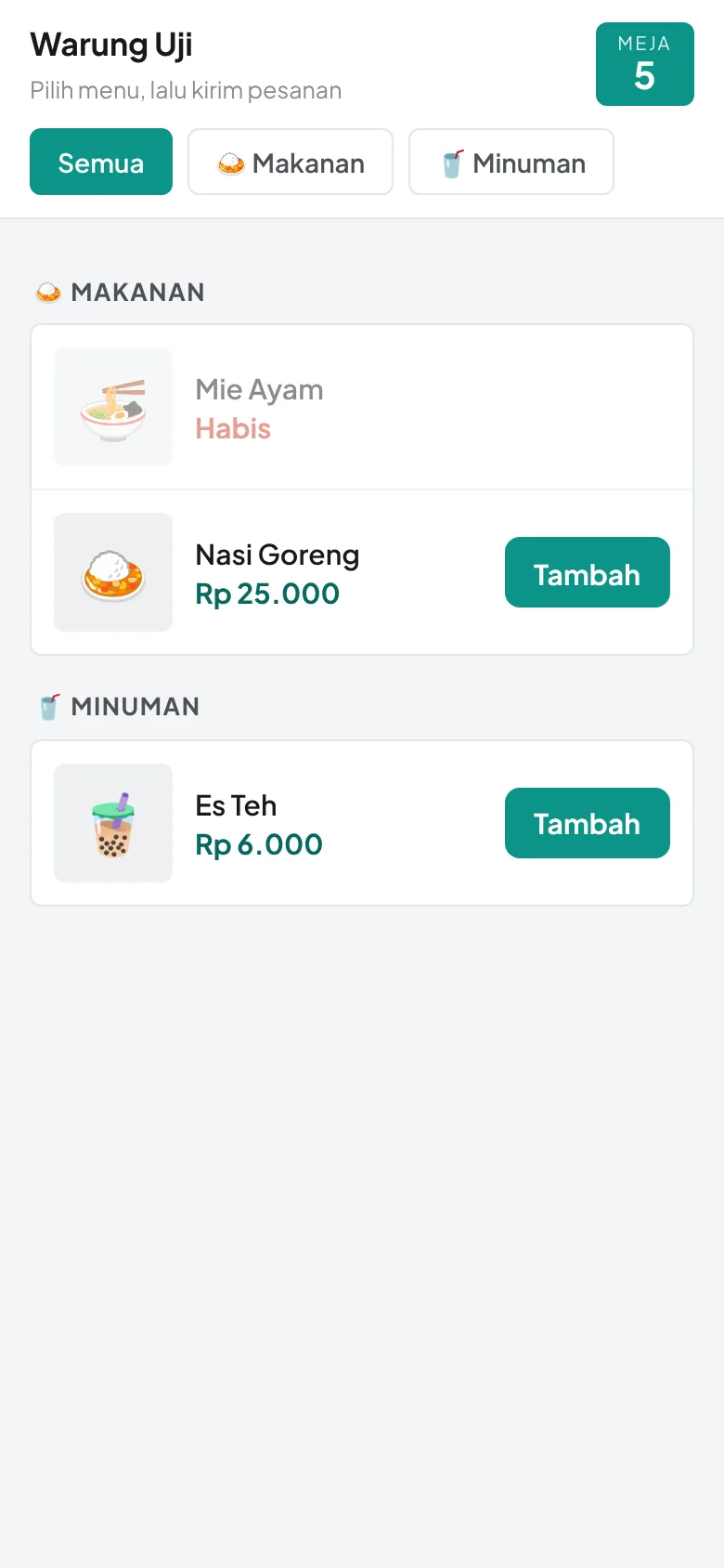 Halaman pesan di HP pelanggan
