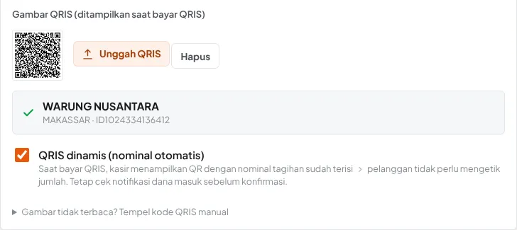 Pengaturan QRIS dinamis