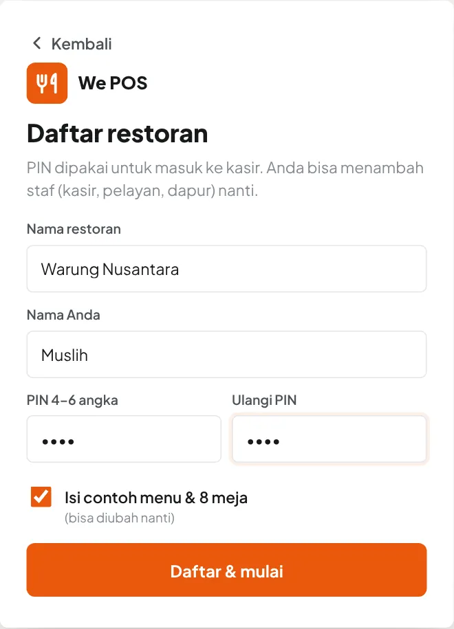 Form daftar restoran